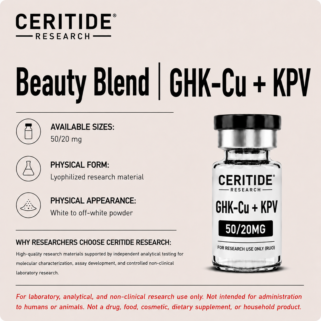 Beauty Blend | GHK-Cu + KPV research-use-only with available size 50/20 mg.
