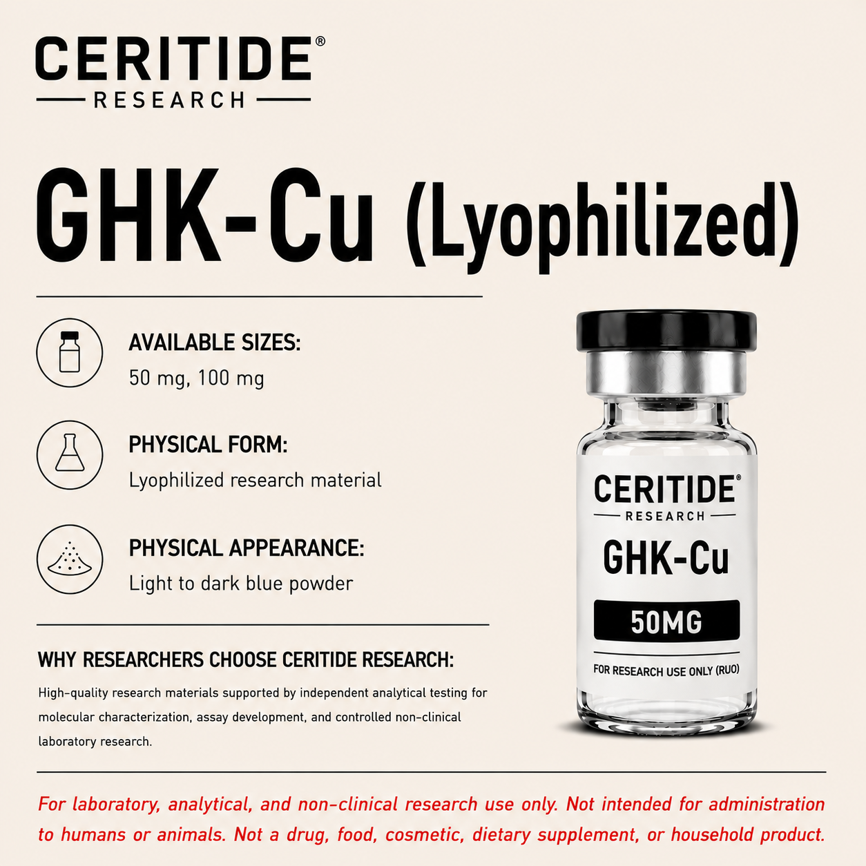 GHK-Cu research-use-only with available size 50 mg.