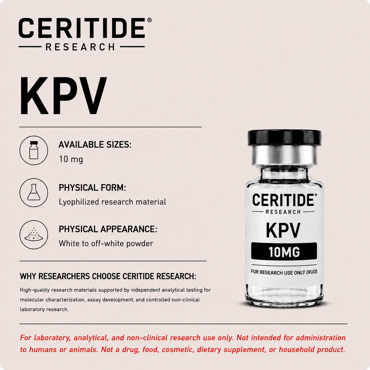 KPV research-use-only with available size 10 mg.