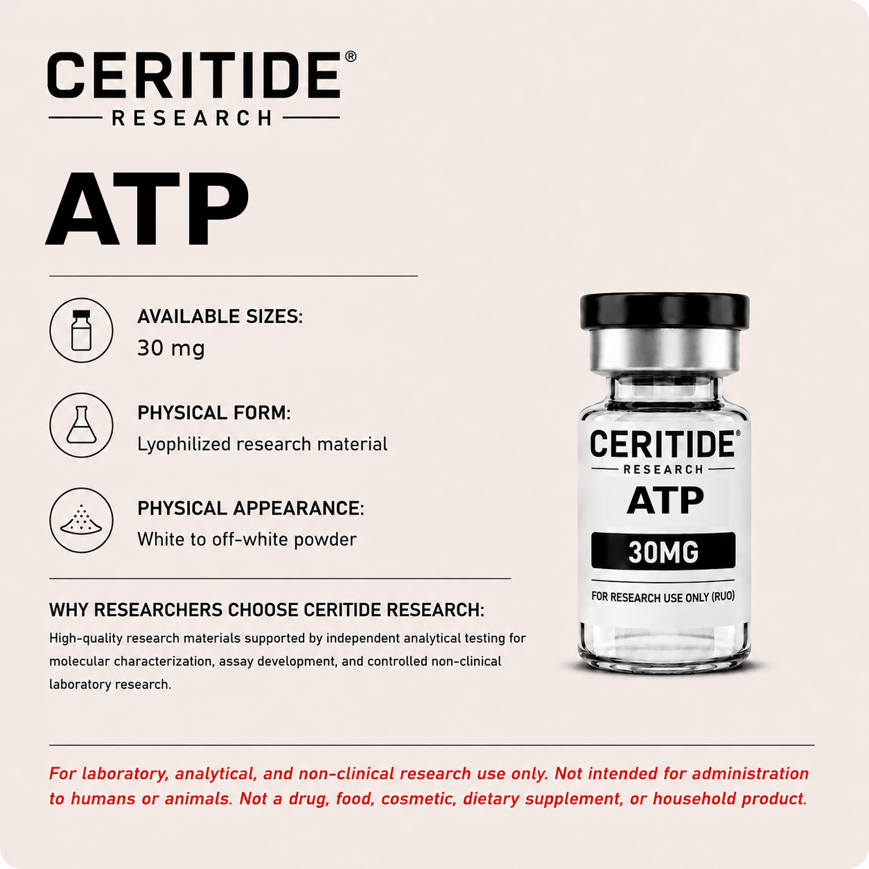 ATP research-use-only with available size 30 mg.