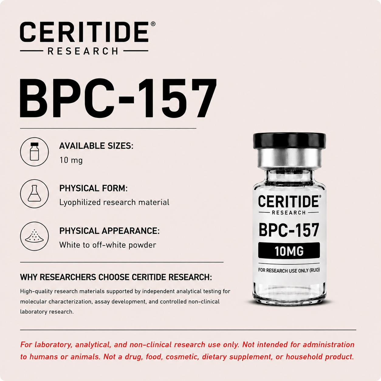 BPC-157 research-use-only with available size 10 mg.